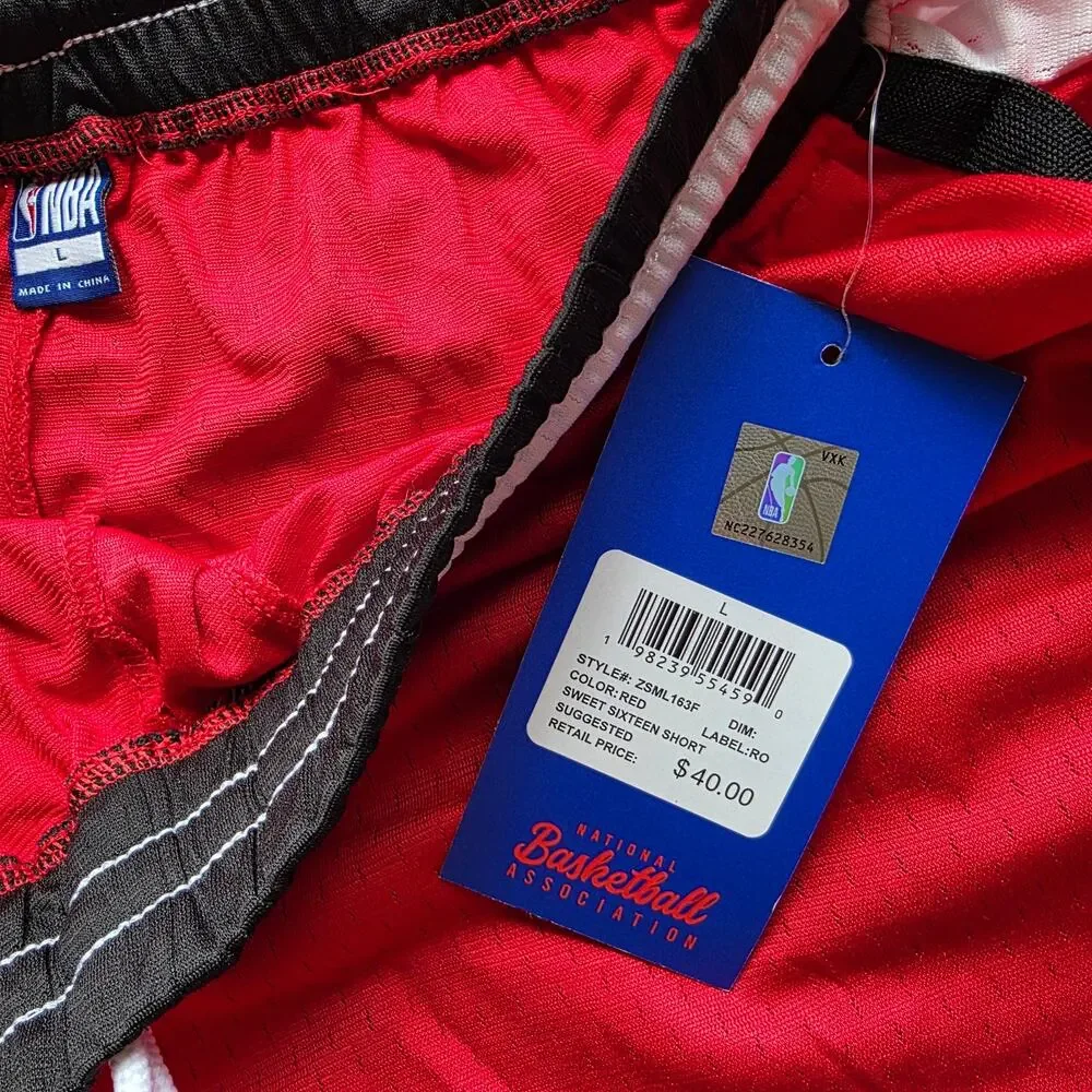 NBA Classic Basketball Shorts Red White Black Size L NWT Polyester